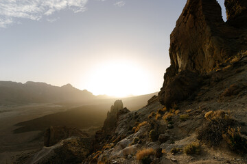volcanic landscapes, mountains at sunset on the island of Tenerife