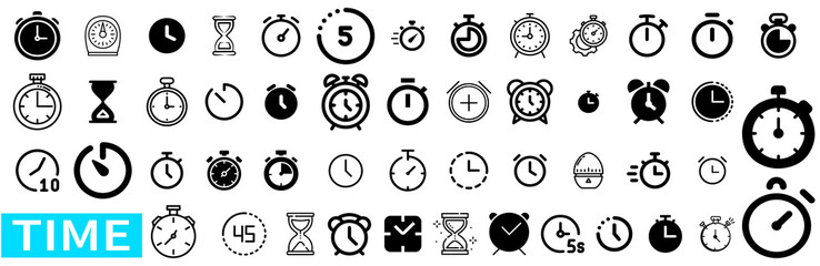 time icon set, gradient icons, sandglass timer isolated on white background. time management logo collection - obrazy, fototapety, plakaty