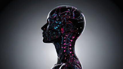 Human Head Illuminated by Colorful Lights