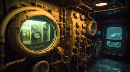 View of outside the divers decompression chamber with controls for operating and entrance to it from