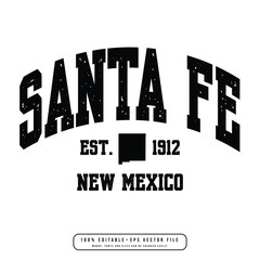 Santa Fe text effect vector. Editable college t-shirt design printable text effect vector