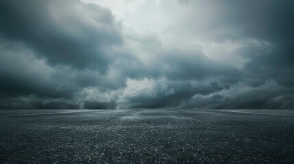 Sky Background Horizon with Dramatic Clouds and Empty Dark Asphalt Street Floor - generative ai - obrazy, fototapety, plakaty