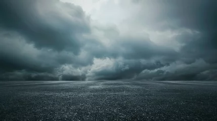 Foto op Plexiglas Sky Background Horizon with Dramatic Clouds and Empty Dark Asphalt Street Floor - generative ai © Nia™
