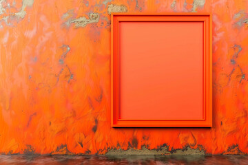 An art gallery with an orange wall, where a single, empty tangerine frame hangs. The frame's...