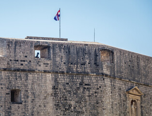 Croatian flag on walls of Old Town of Dubrovnik city, Croatia