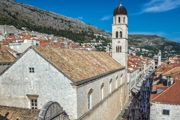 Franciscan Monastery and Stradun street seen from walls in Old Town of Dubrovnik, Croatia