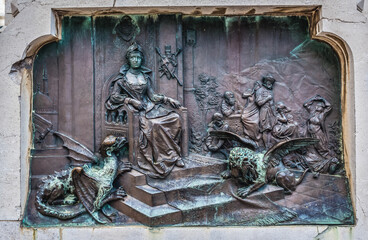 Details of base of statue of Ivan Gundulic from 1893 in Old Town of Dubrovnik city, Croatia