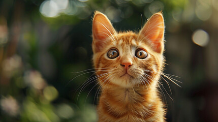Naklejka na ściany i meble An adorable orange tabby cat with a tilted head and curious eyes.