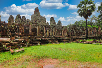 Bayon Temple - Masterpiece of Khmer Architecture built as a Buddhist temple by Jayavarman VII with...