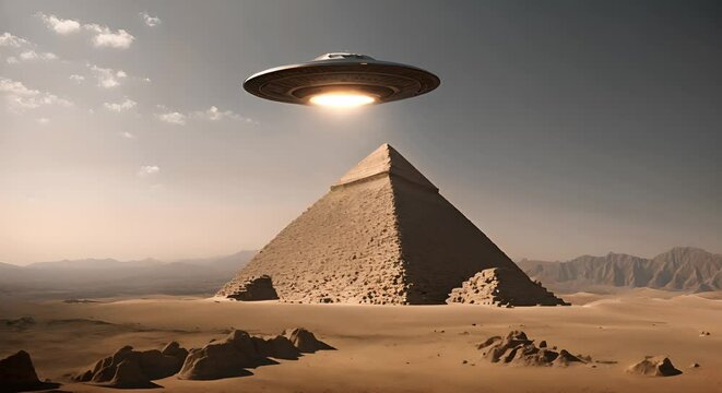 UFO flying over the pyramids of Egypt	
