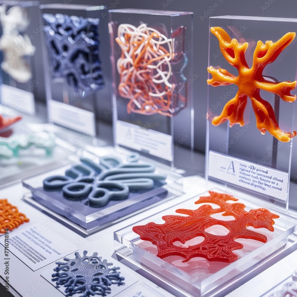 Aufkleber close-up of a diverse collection of intricate 3d printed objects, illustrating the versatility of ad
