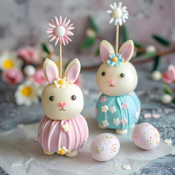 pop cakes with form of bunny easter, professional Photo, soft background