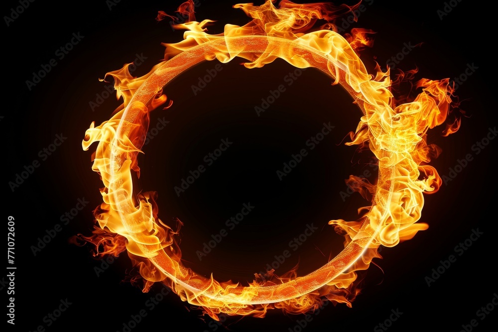 Aufkleber circular frame of burning flames in circle form on dark backdrop for impactful visuals