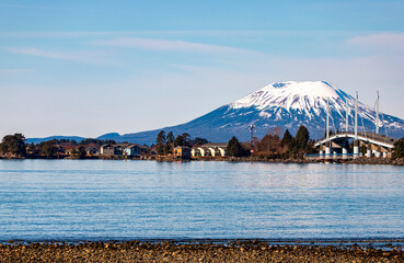 Mount Edgecumbe and the John O'Connell Bridge in Sitka, Alaska