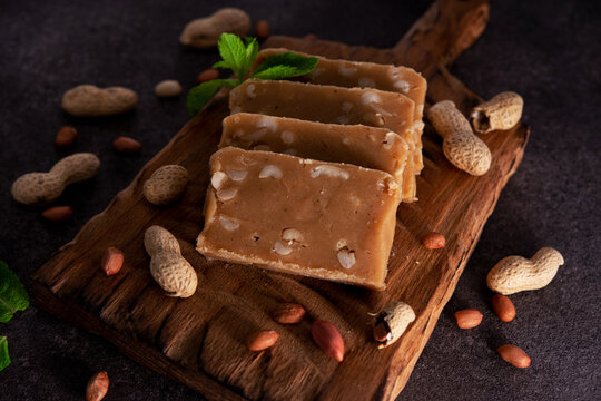 Creamy sherbet with peanuts. A traditional oriental dessert.