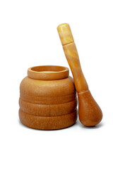 food grade plastic mortar and Pestle isolated on white background. mortar is a tool for finely...