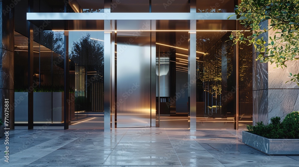 Poster an innovative main door design with a pivoting mechanism, creating a striking focal point that invit