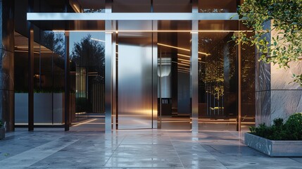An innovative main door design with a pivoting mechanism, creating a striking focal point that invites guests to enter with a sense of curiosity and wonder in - obrazy, fototapety, plakaty