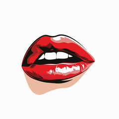 Red female lips vector illustration in minimalism on white background, icon, logotype, logo, sticker
