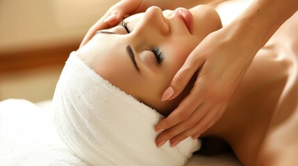 Obraz na płótnie Canvas Spa facial massage for beauty treatment young woman enjoying rejuvenating experience