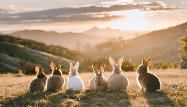 group of easter rabbits in the valley
