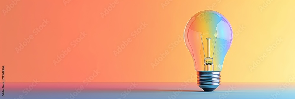 Poster neon lights illuminate empty space with a glowing light bulb, creating a vibrant visual display