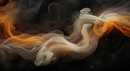 Luxurious Gold and Orange Swirling Smoke on Black Background for High-End Wallpaper Design