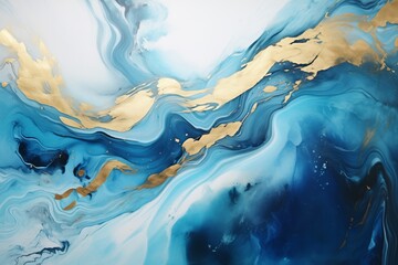 Blue Gold Ocean Swirls, Abstract Luxury Background, Marble Patterns, Elegant Water Ripples