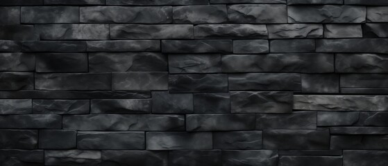 Black Stone Brick Wall Texture, Stone Pattern with Space for Text, Background Image for Copy