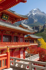 Obraz premium Tokyo s tallest volcano mtfuji snow capped peak, autumn red trees nature landscape wallpaper