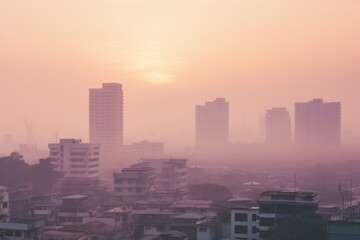 Cities with Thick Smoke, Sun Shining on the Sky, Urban Atmosphere, Air Pollution Concept