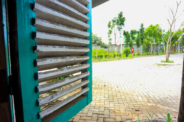 Vintage javanese wood windows, open.