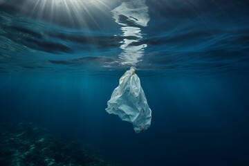 Ocean Pollution,  Plastic Bags Afloat, Marine Biology-Inspired Environmental Awareness Photo
