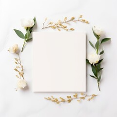 white marriage invitation postcard paper mockup romance letter floral wedding blank paper template