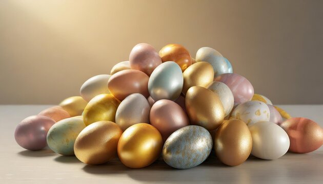pile of birght and colorful easter eggs 3d render