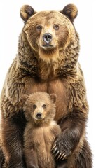 Fototapeta premium Male bear and cub portrait with space for text, ideal for custom messages, object on right side