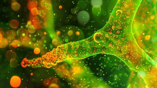 A closeup of a single photosynthetic pigment such as carotenoids or phycobilins captured in its active state as it absorbs light energy
