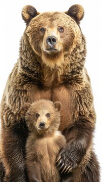 Male bear and cub portrait with space for text, ideal for custom messages, object on right side