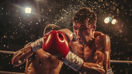 two boxers are fighting in a boxing ring - obrazy, fototapety, plakaty