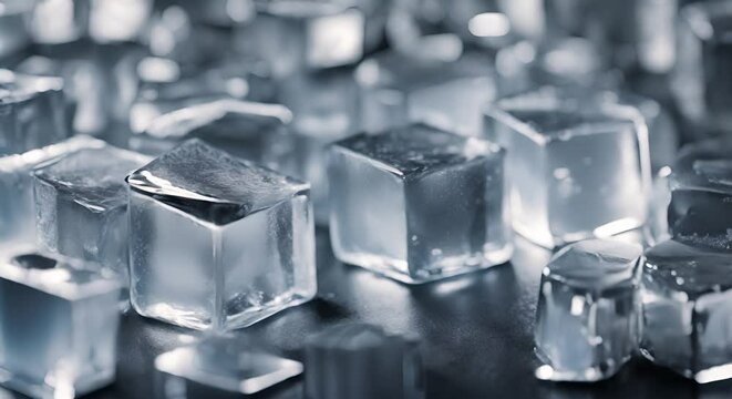 Ice cubes in the freezer.