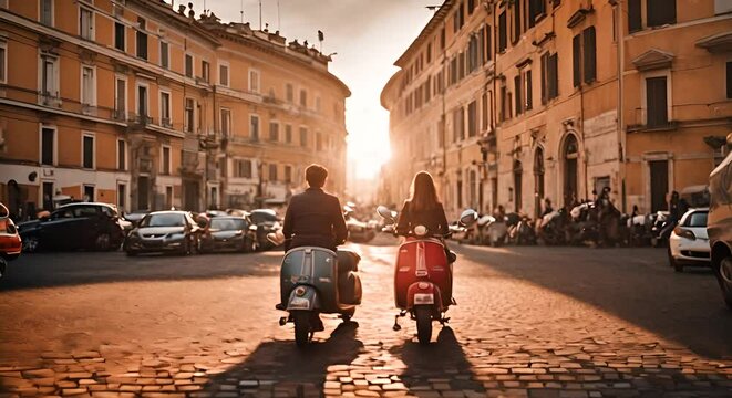 Couple on a motorcycle in Rome.