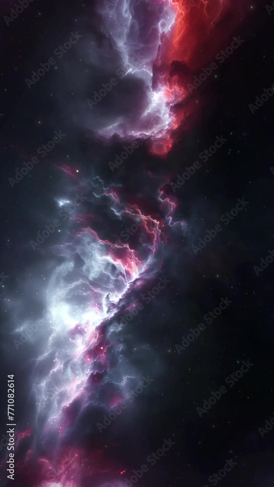 Wall mural vertical dark white red deep space galaxy nebula. cinematic celestial background depicting astrology