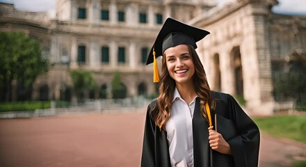 Happy woman with graduation cap at graduation.