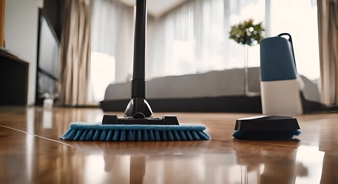 Cleaning broom in hotel.
