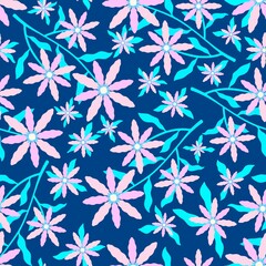 Cartoon summer retro seamless flower pattern for wrapping paper and fabrics and spring packaging and kids print