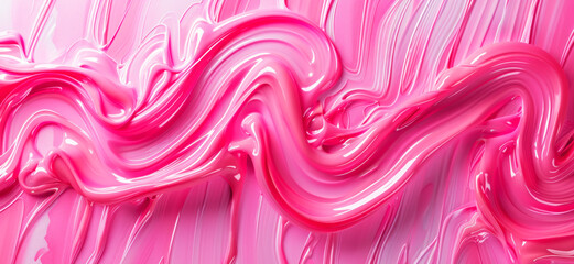 Obraz premium Wavy pink fluid texture. Cosmetic background for makeup and face cream.