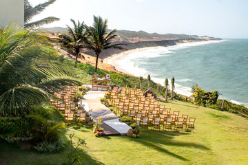 wedding backdrop, view from above, beach wedding, outdoor wedding, beach with palms, beach with trees