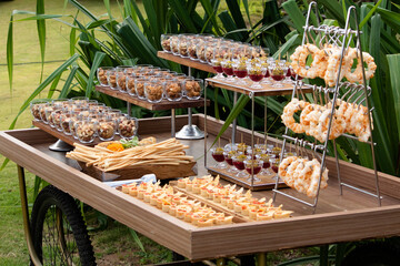 sweet and savory cart, candy cart, candy table brazilian snacks
