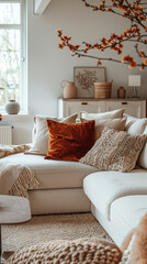 Cozy Lifestyle Illustrate the comfort of home in peach fuzz color, ai