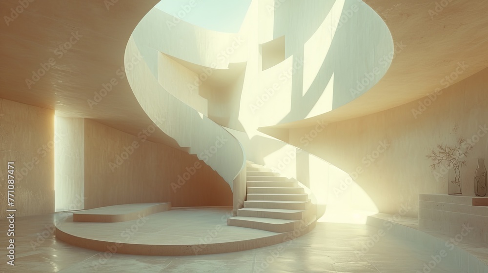 Poster harmony of shapes and space: white setting adorned with meticulously arranged 3d geometric figures :